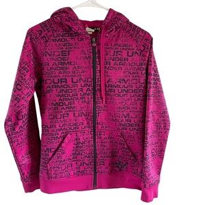 Under Armour pink black printed logo zip hoodie semi-fitted size small